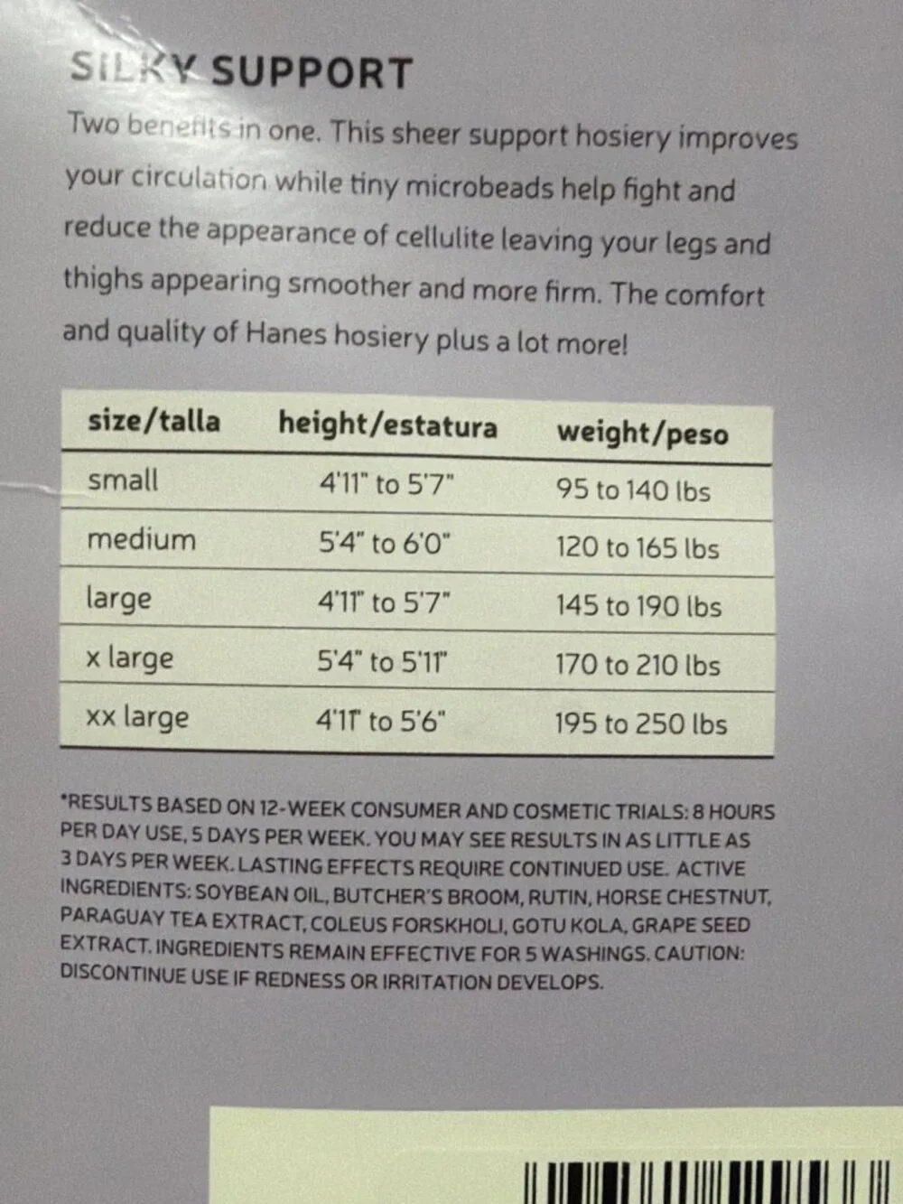 Hanes Premium Silky Support Anti-Cellulite Shaping Pantyhose 30 Denier Large Bla